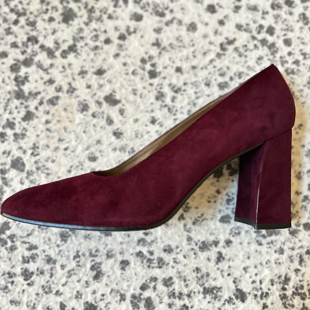 Stuart Weitzman Red/ Wine Suede Block Heel Pumps - image 1